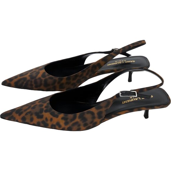 Saint Laurent Cherish Leopard-Print Slingback Pointed-Toe Pumps Women's US 8M - Picture 2 of 6
